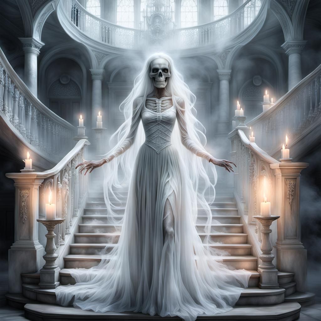 Ethereal Woman Greets Guests in Haunted House