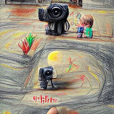 Camera View in Chalk Art, Film Noir Style