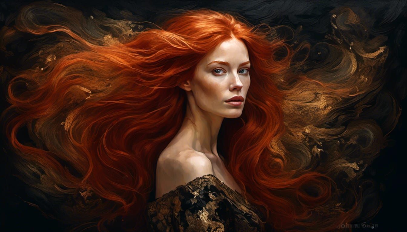Elegant Redhead Portrait in Nostalgic Painting Style