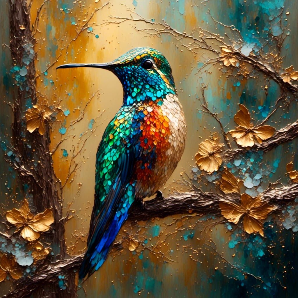Hummingbird Portrait in Vibrant Oil Painting Style