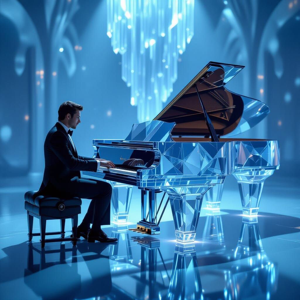 Crystal Concept Car with Piano Player, Futuristic Style