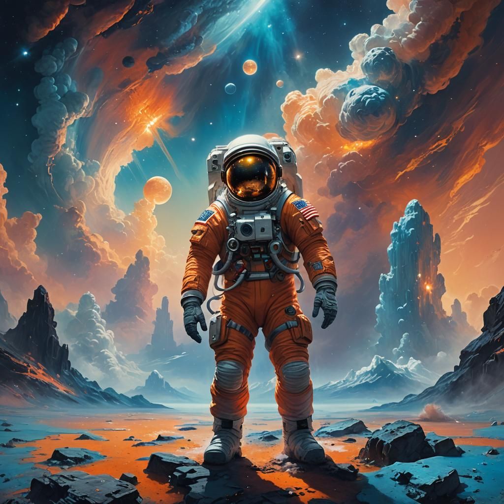 Astronaut in Space Oil Painting with Ethereal Light