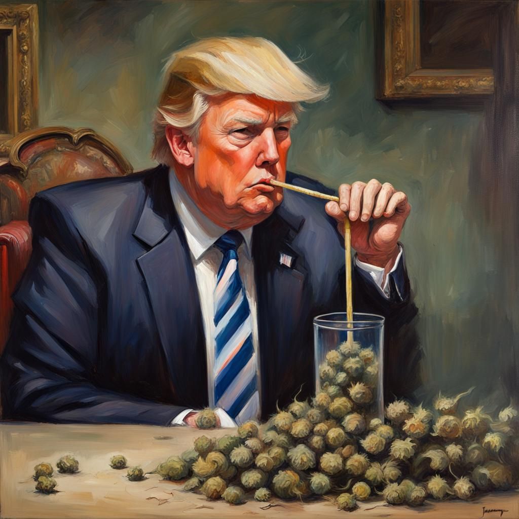 Surreal Oil Painting: Donald Trump and Marijuana
