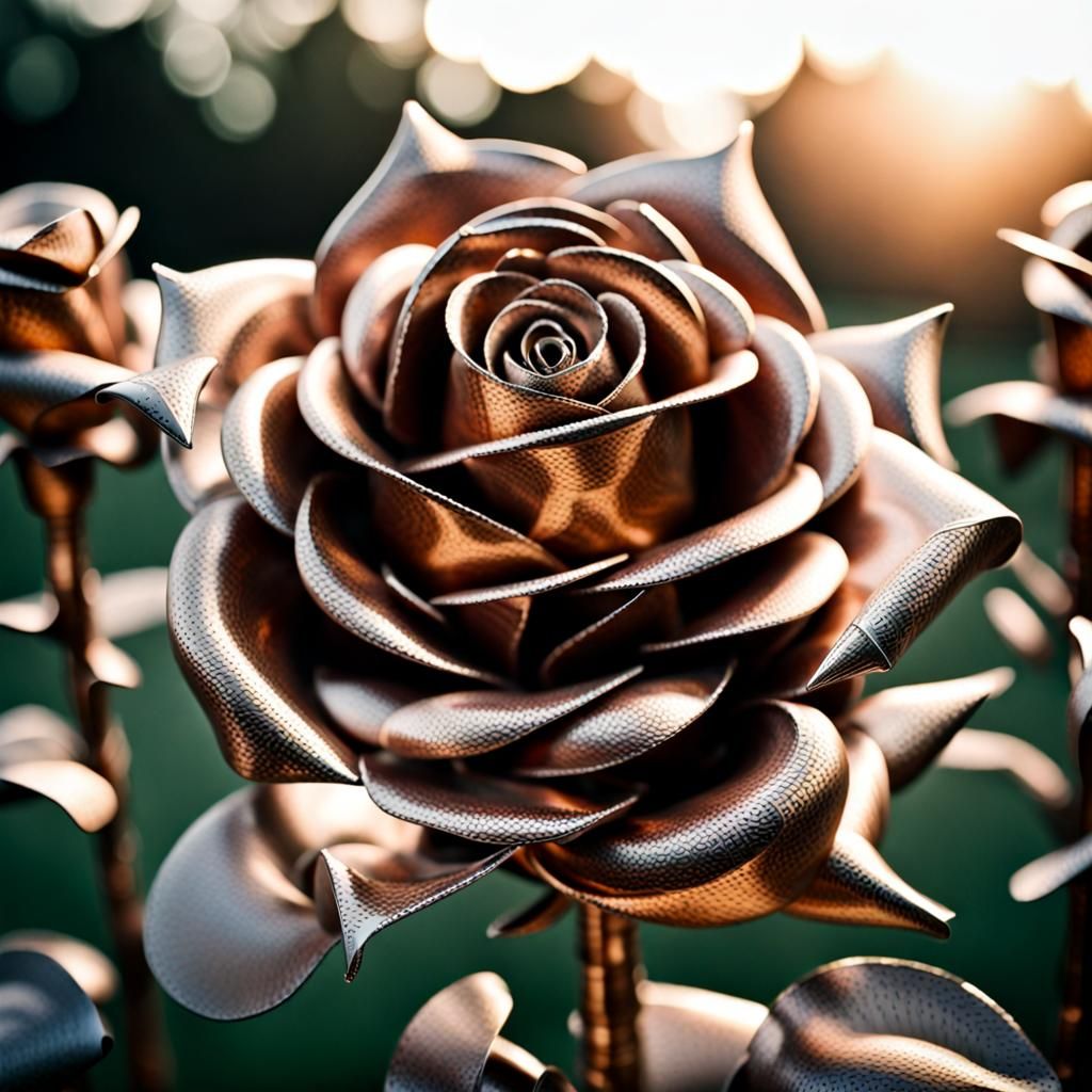 Metal Rose Sculpture Made of Antique Guns