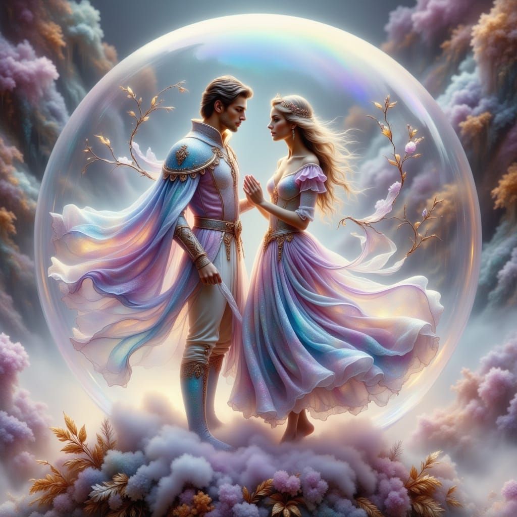 Royal Couple Dancing in a Shimmering Soap Bubble