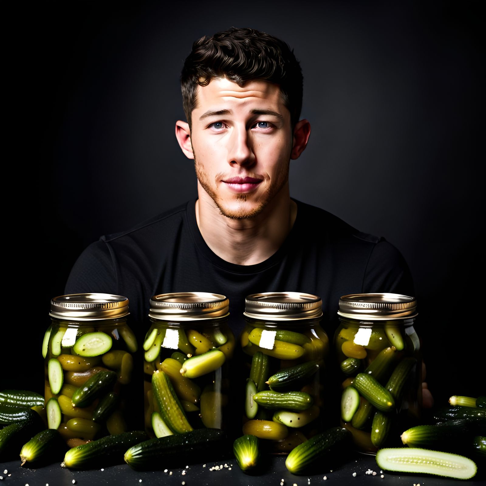 Nick Jonas Surrounded by Pickles Portrait