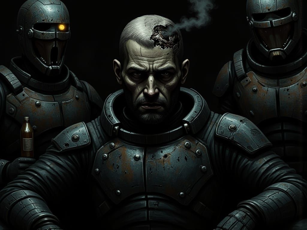 Dejected Mercenary Portrait in Dark Space Suit