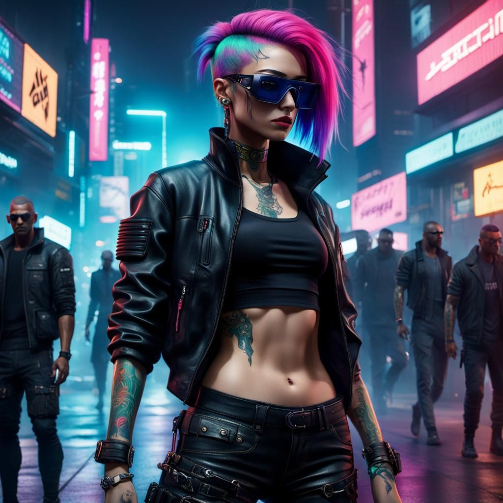 Cyberpunk Street Racer with Colorful Hair in 8K