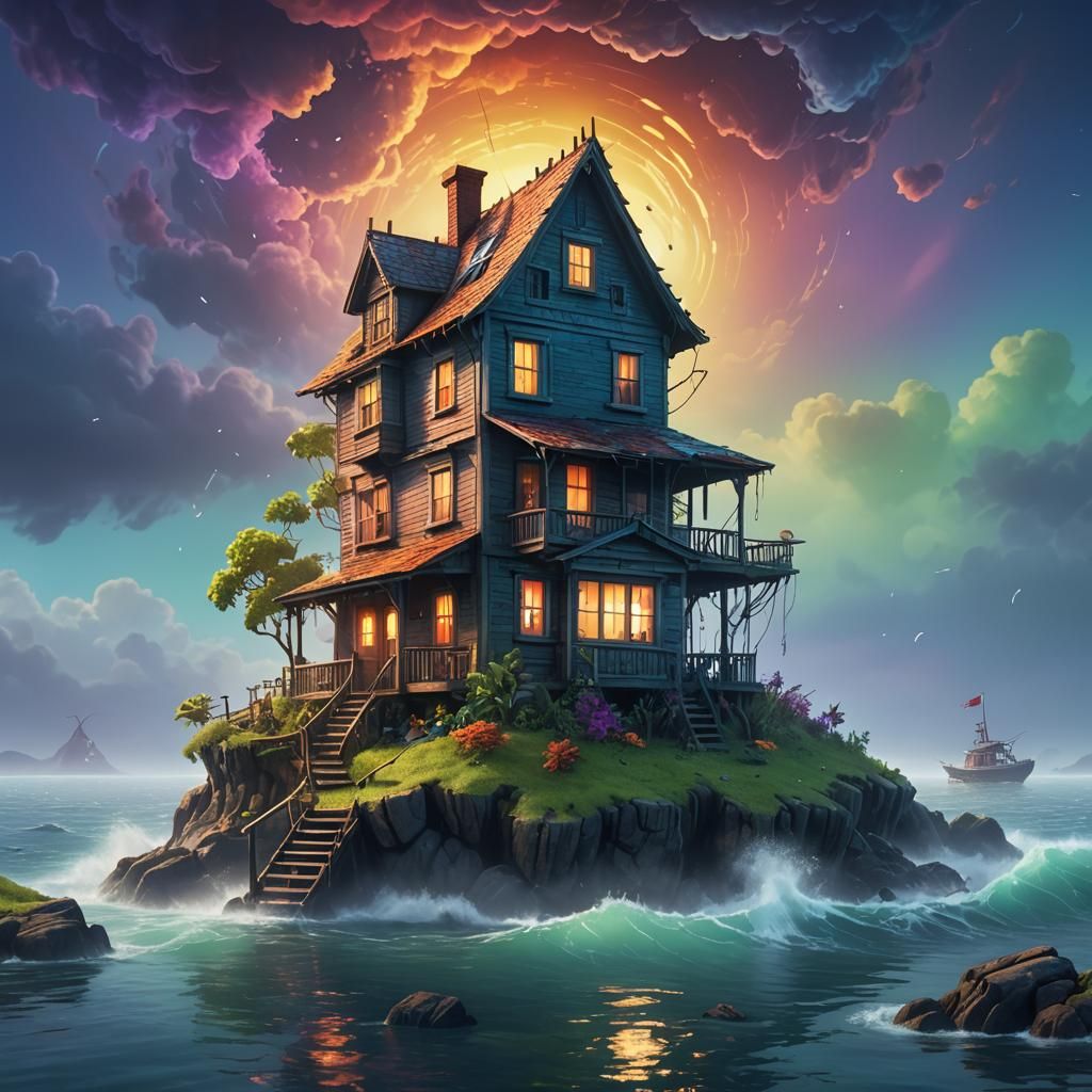 Island House: Pixar-Style 3D Digital Art