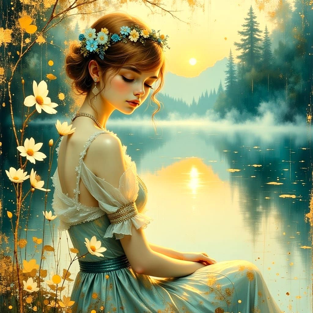 Ethereal 1920s Girl with Magical Aura, in Watercolor