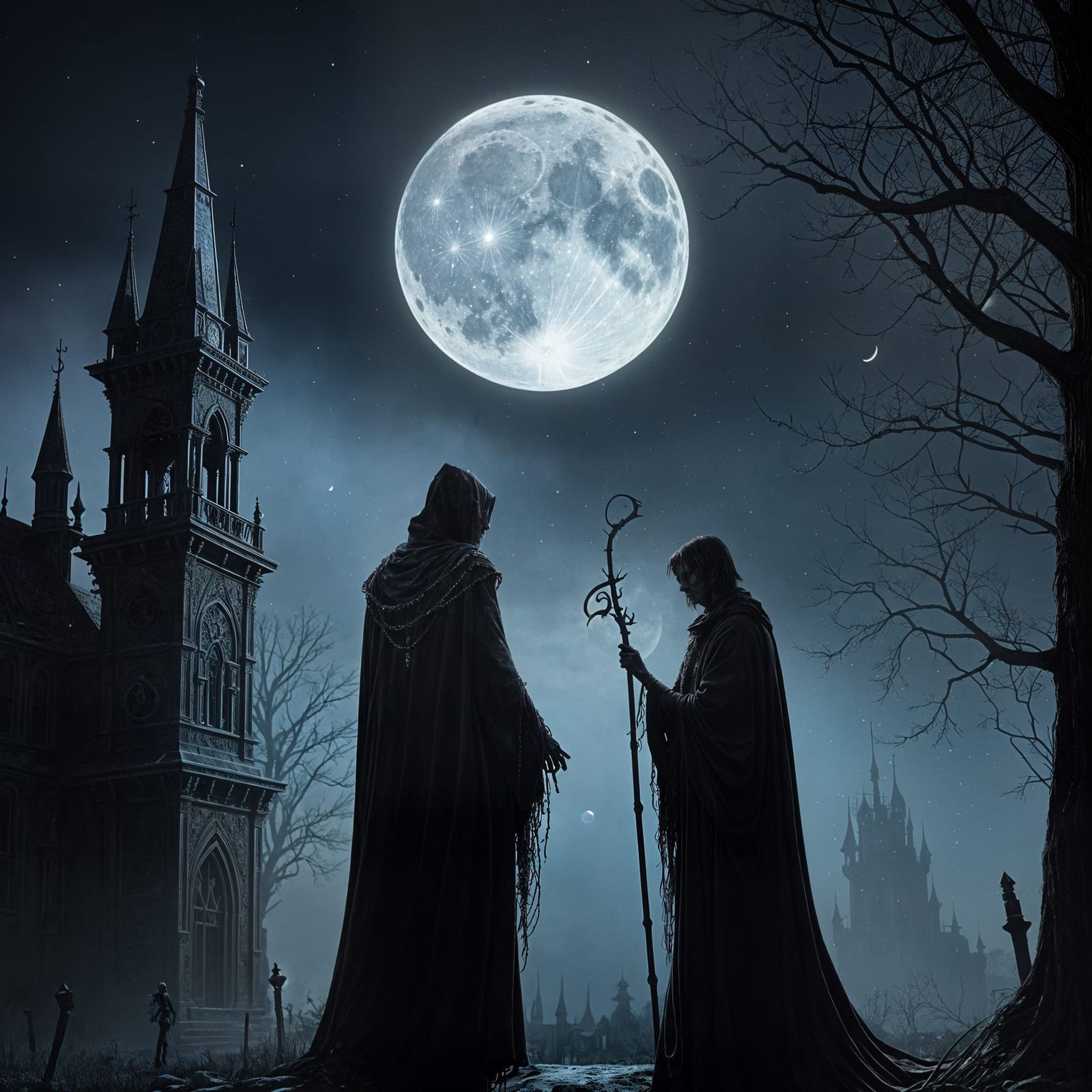 Gothic Jack Skellington Under Crescent Moon Glow