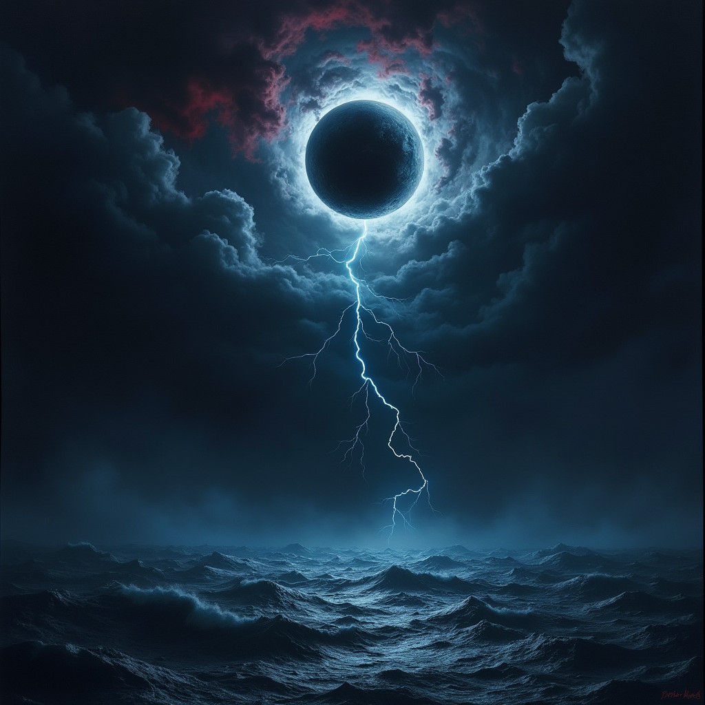 Black Moon Over Hellish Hurricane: Surrealist Landscape