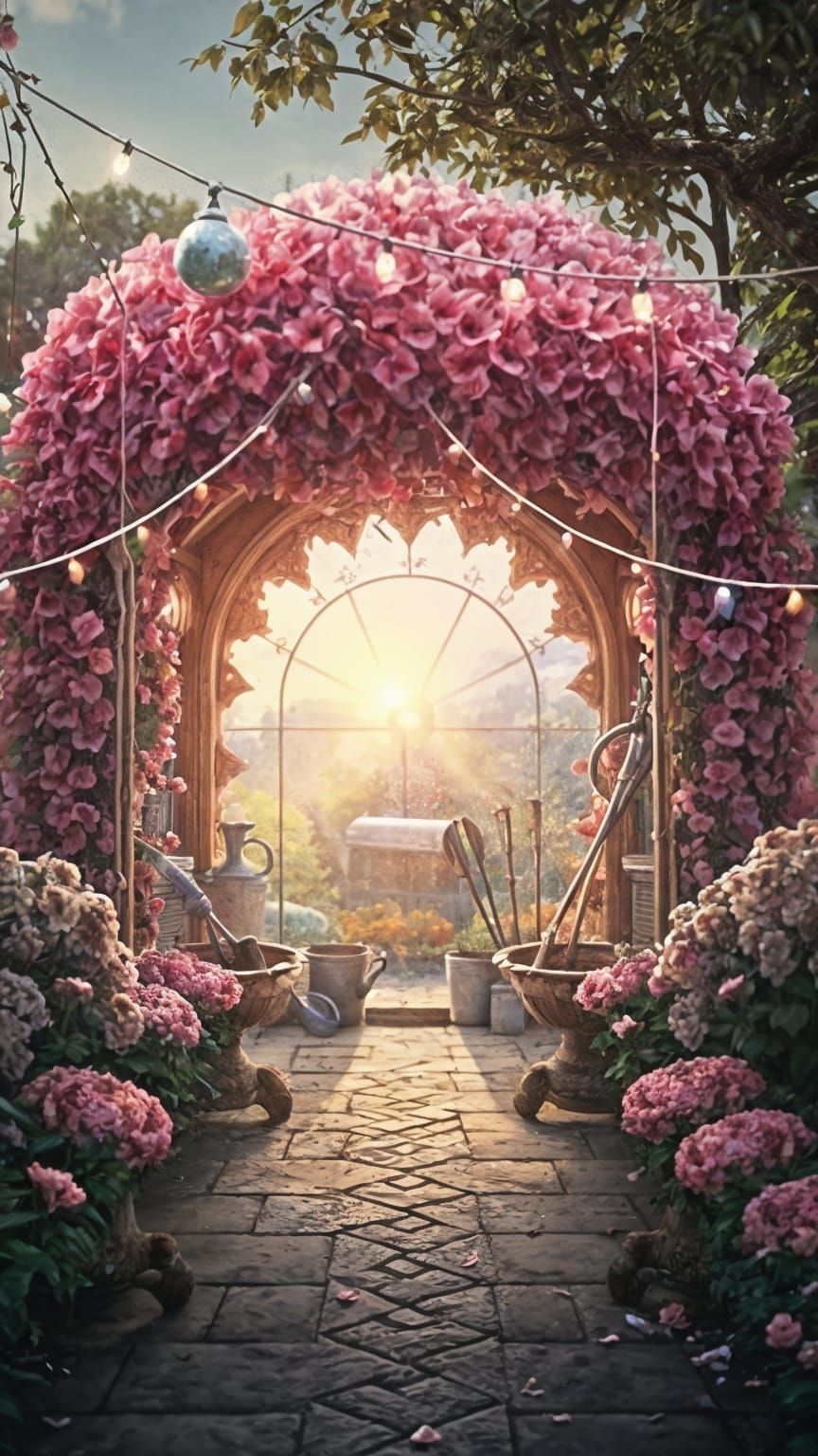 Enchanted Potting Shed in Vibrant Flower Field