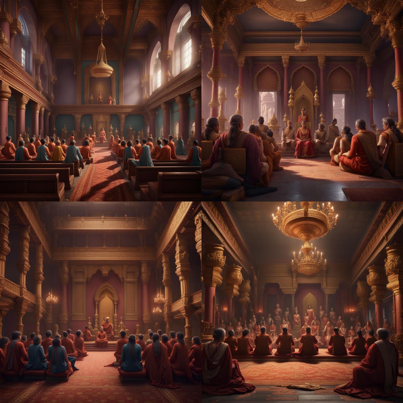 Hindu Queen Courtroom Scene: Detailed Matte Painting