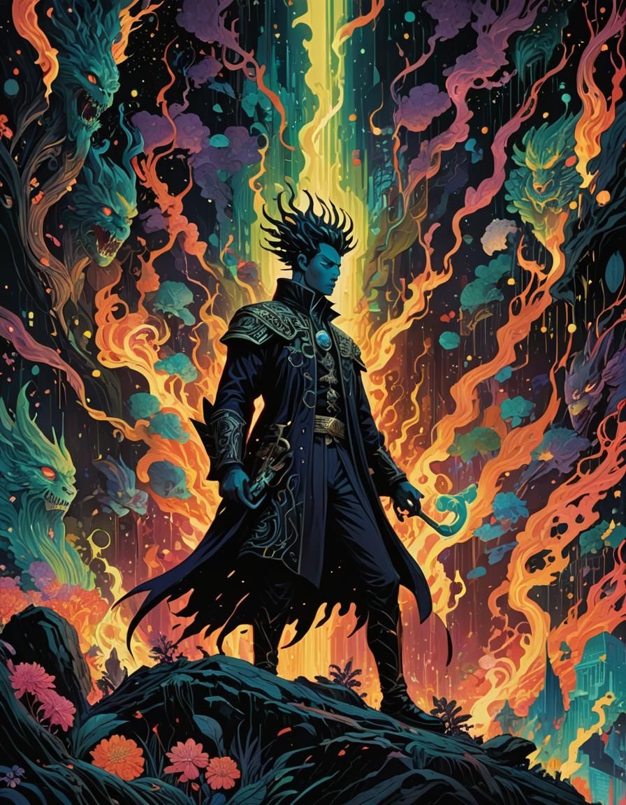 Divine Power vs Darkness in Neon Bioluminescence