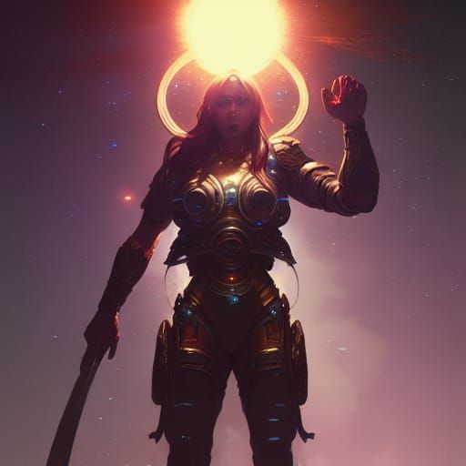 Cosmic Warrior Portrait in Hyperdetailed Splash Art