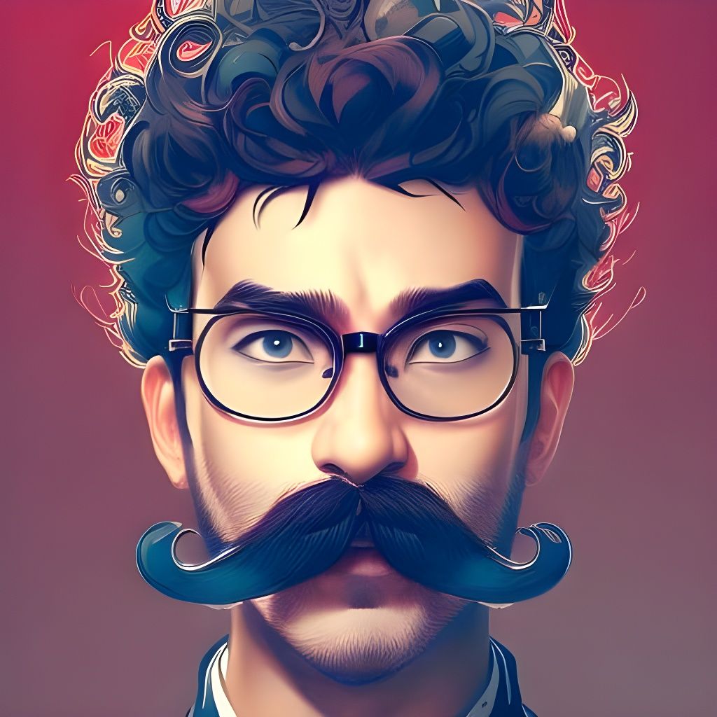 Confident Man with Intricate Mustache, Digital Illustration
