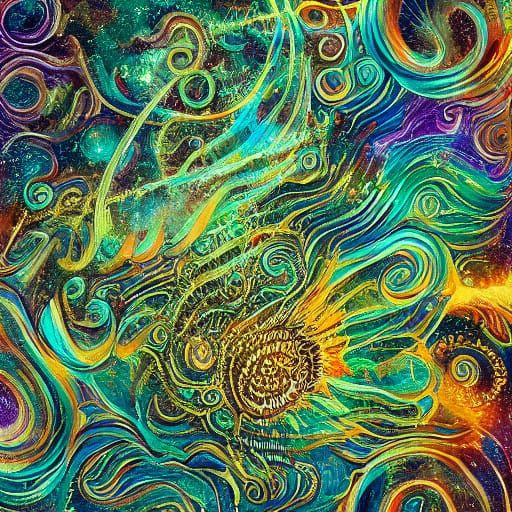 Alien Emerges from Cosmic Ocean in Vibrant, Iridescent Hues