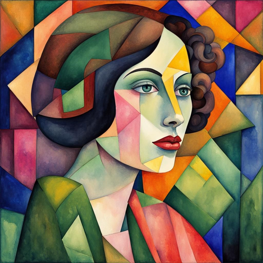 Cubist Woman Portrait in Vivid Colors