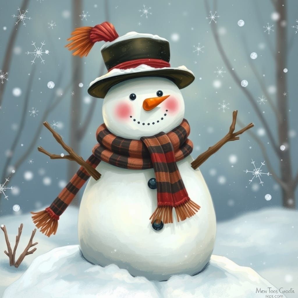Snowman in Winter Wonderland, Painterly Style