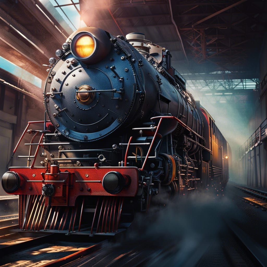 Hyperrealistic Locomotive Splash Art: Dramatic Concept