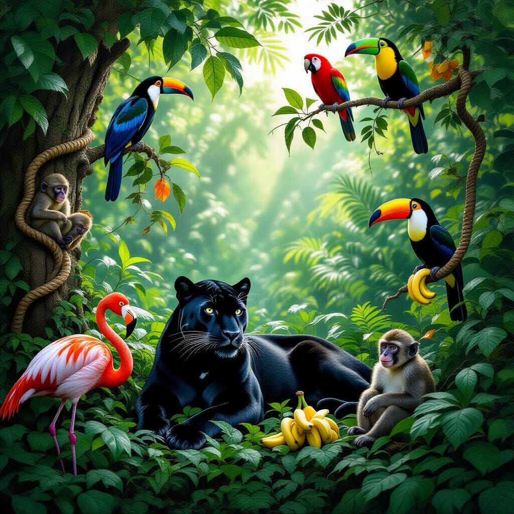 Black Panther Hidden in Lush Jungle Undergrowth