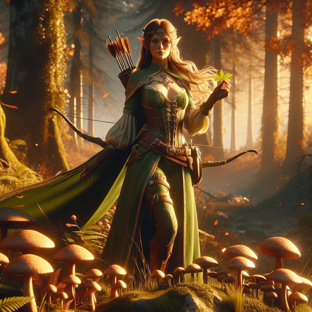 Ethereal Elf Maiden in Autumnal Mystical Forest