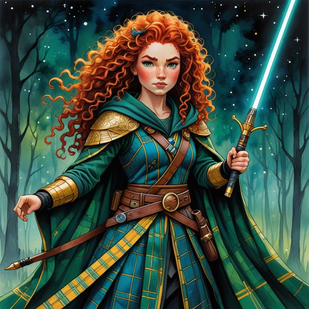 Jedi Merida with Lightsaber, Alcohol Ink Style