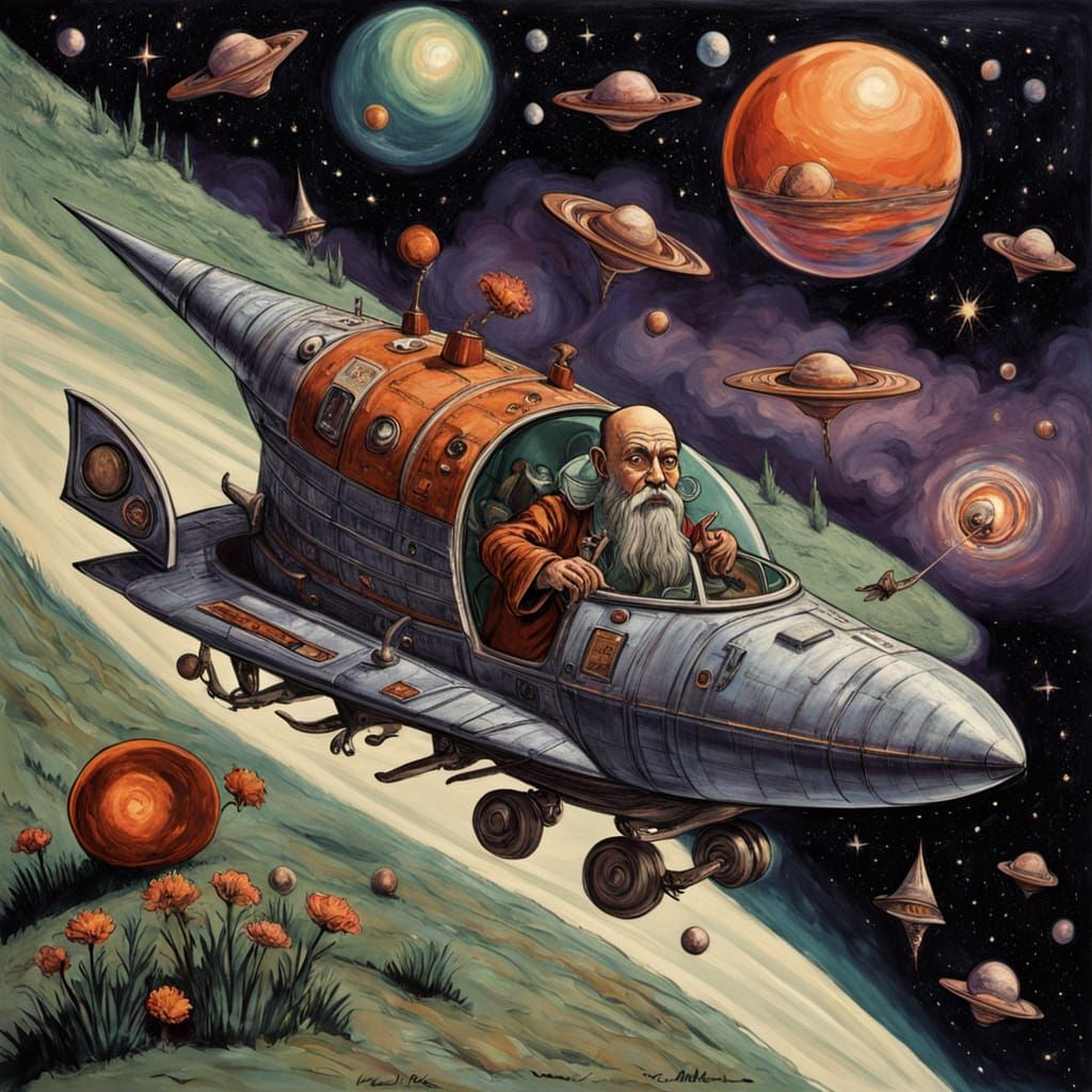 Hippie Astronaut's Spaceship Launch: Egon Schiele Style