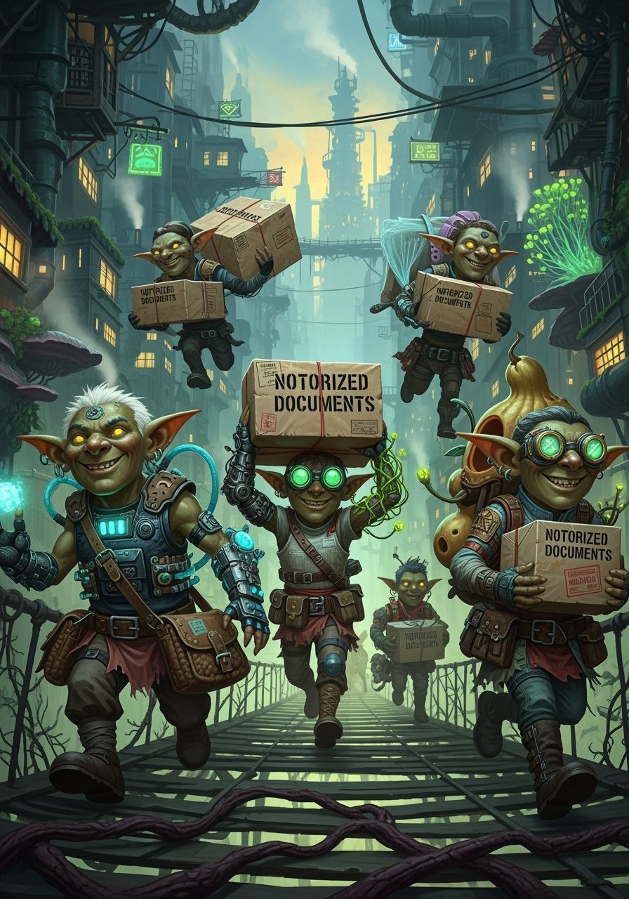 Dystopian Biopunk Goblin Couriers With Packages
