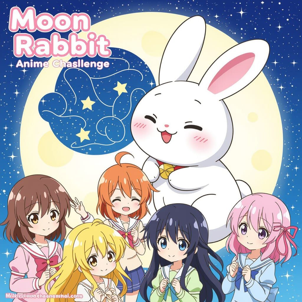 Kawaii Moon Rabbit Anime Collage Art