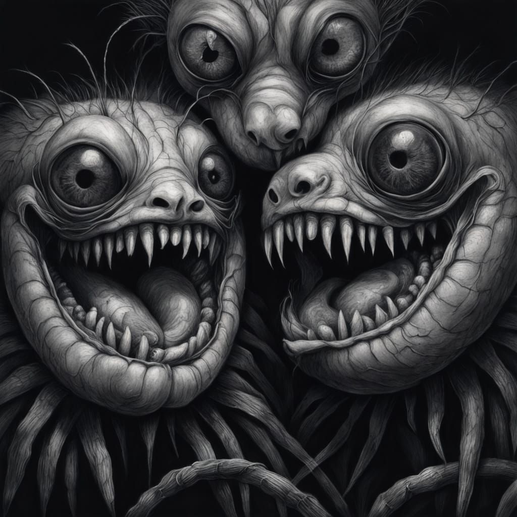 Disturbing Charcoal Portrait with Twisted, Surreal Elements