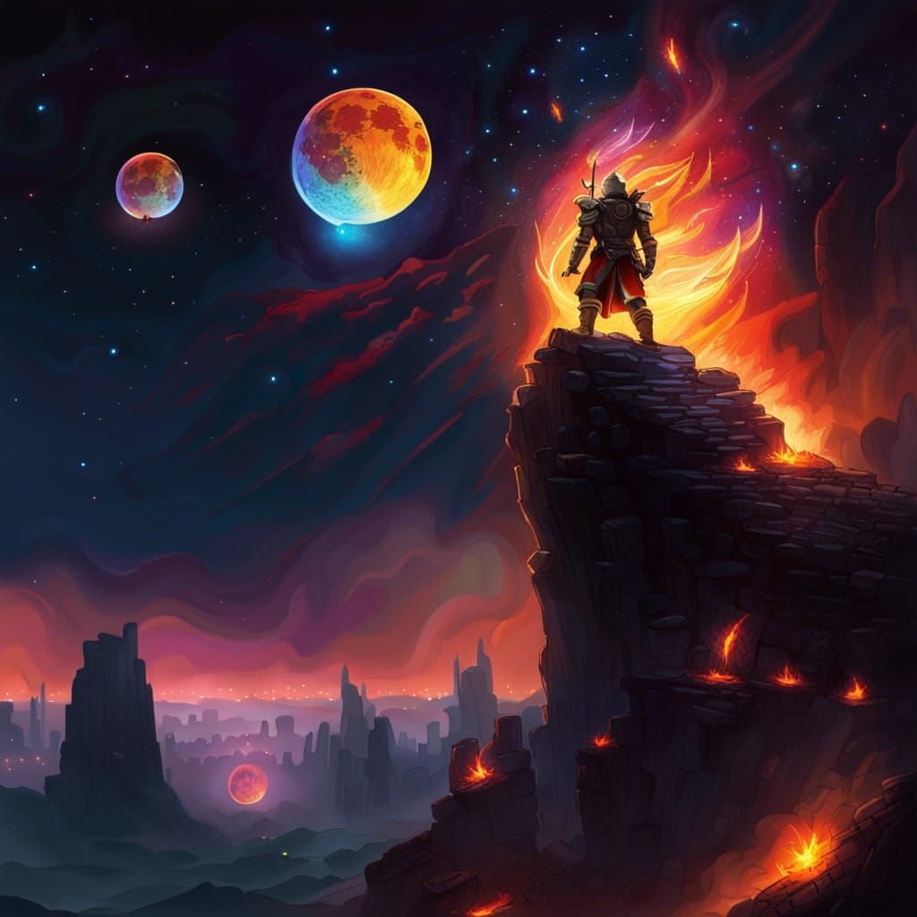 Fireball Over Burning City: Dark Fantasy Concept Art