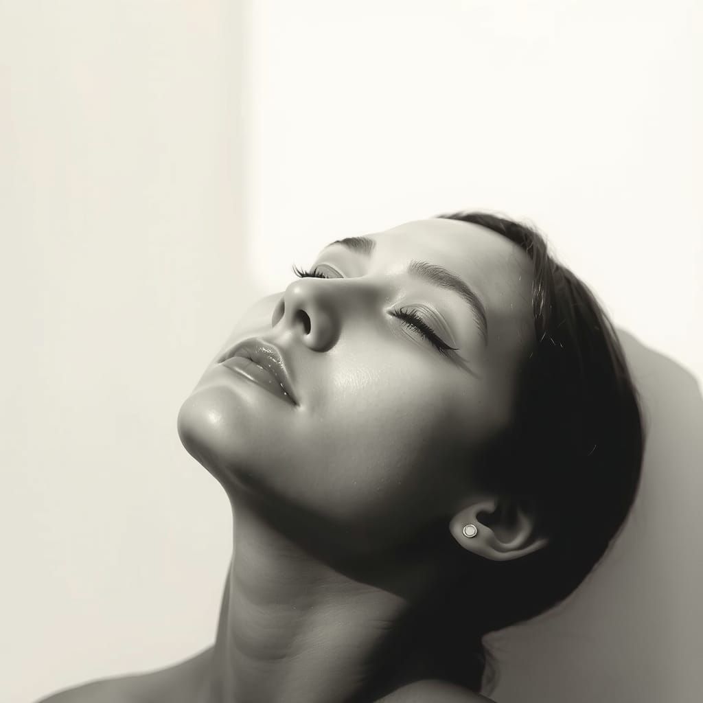 Monochrome Portrait of Serene Person in Stark Lighting