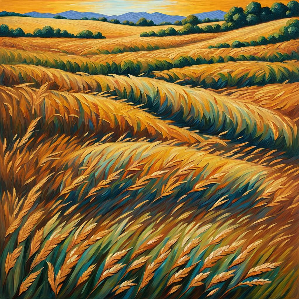 Golden Wheat Fields in Impressionistic Style