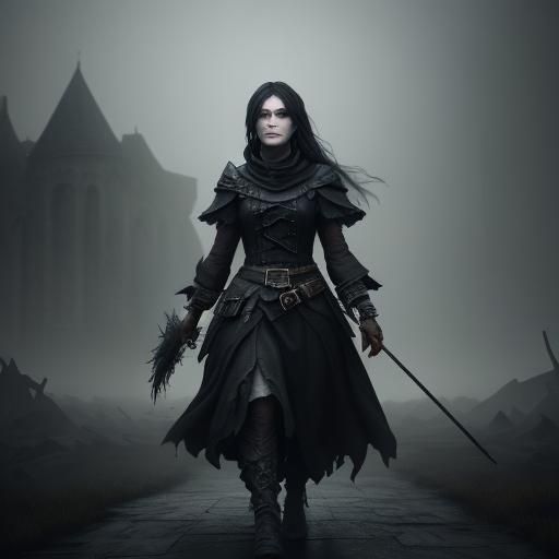 Woman in Black: Detailed Matte Painting