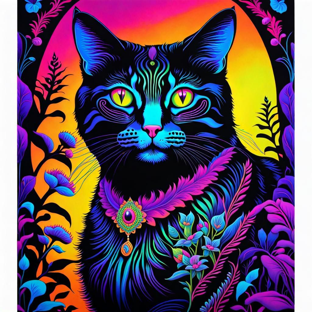Trippy Cheshire Cat in Wonderland: Black Light Art