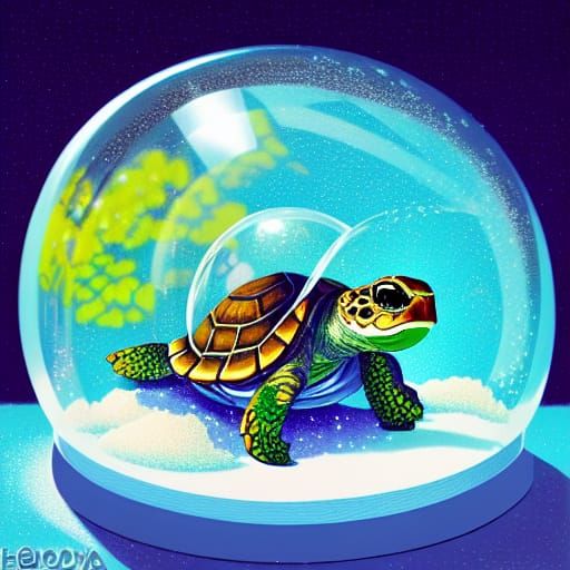 Turtle in Snow Globe: Cel-Shaded Album Art