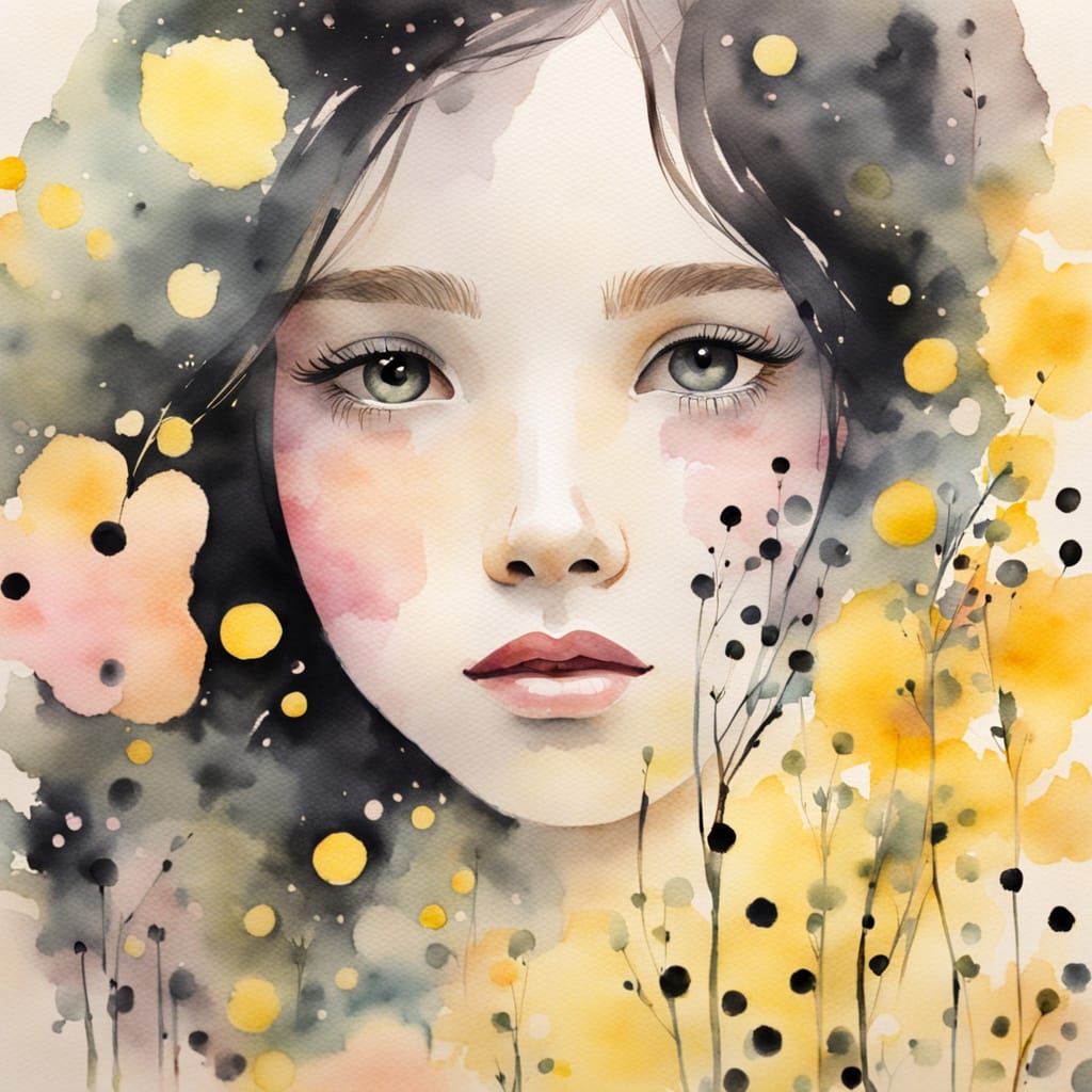 Whimsical Girl in Watercolor Art with Pastel Colors