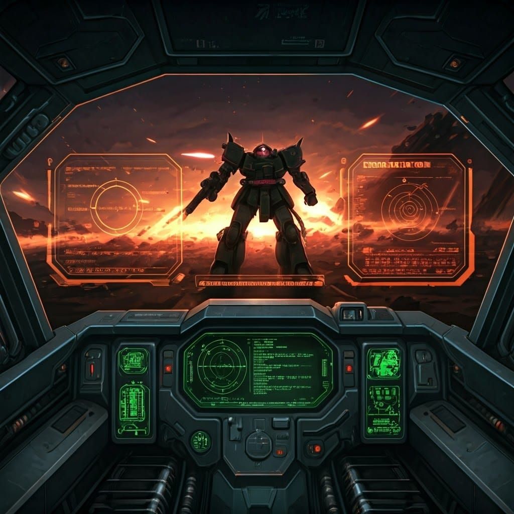 Zaku Cockpit View in Sci-Fi Anime Style