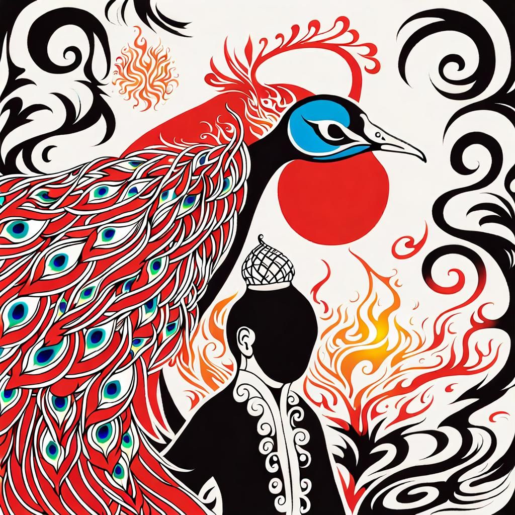 Majestic Phoenix Peacock Ignites Oriental Fantasy