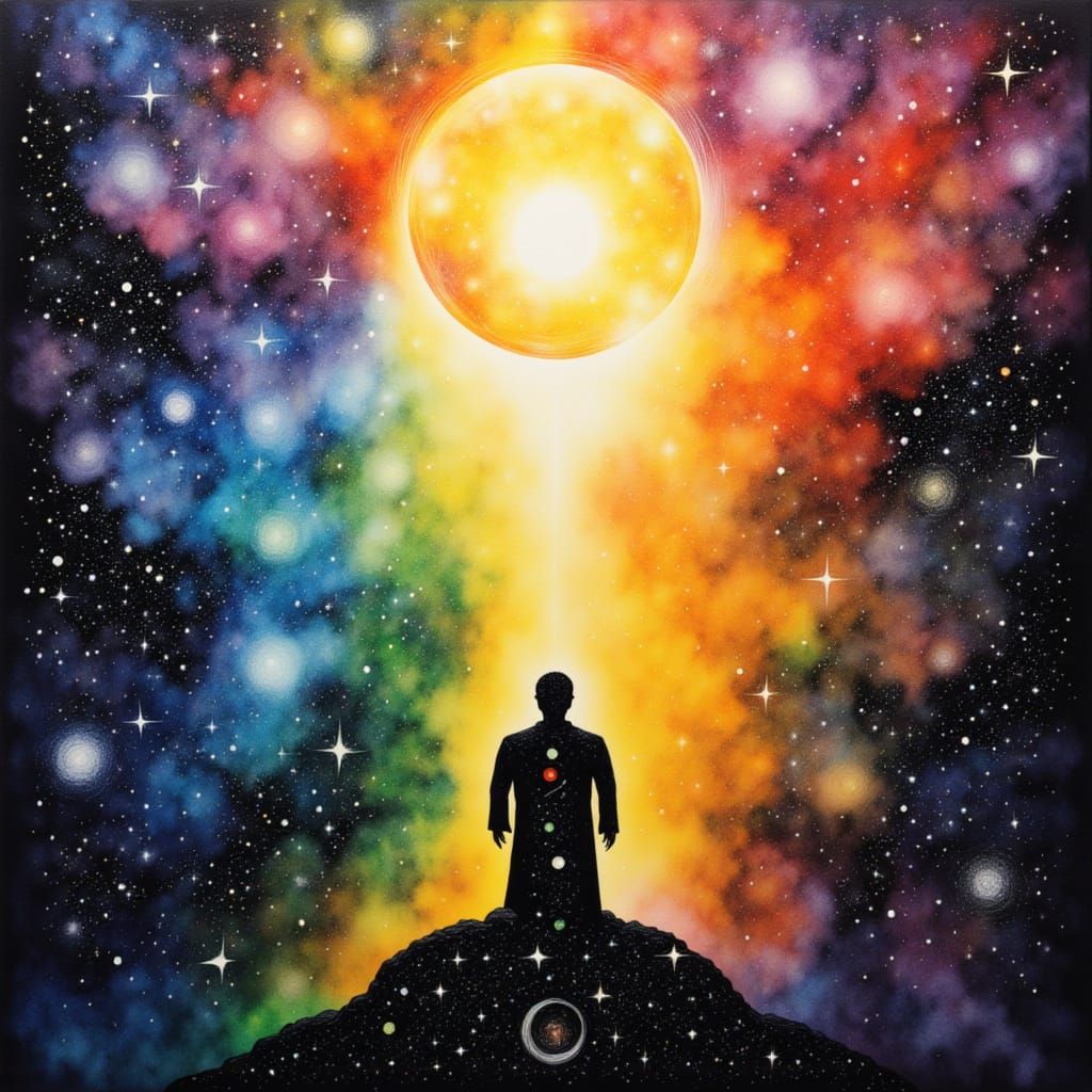 Man's Soul Illuminated by Pure Light Sphere