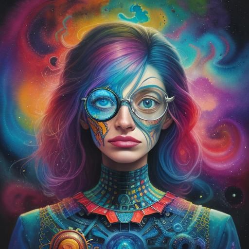 Surreal Watercolor: Scientist Exploring Her Chaotic Mind