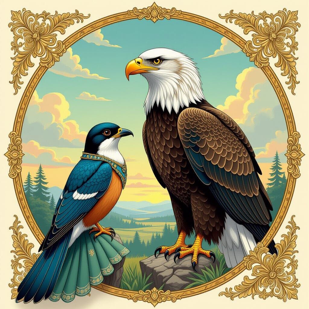 Elegant Bird and Eagle in Serene Landscape