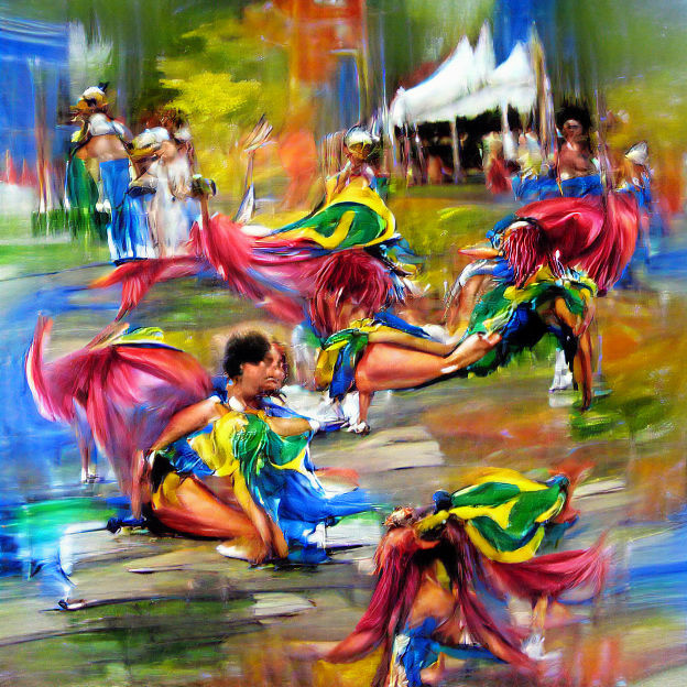 Brazilian Festival Dancers in Acrylic Art Style