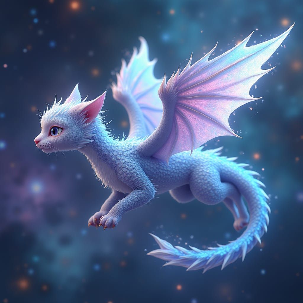 Celestial Dragon Cat Hybrid in Anime Style