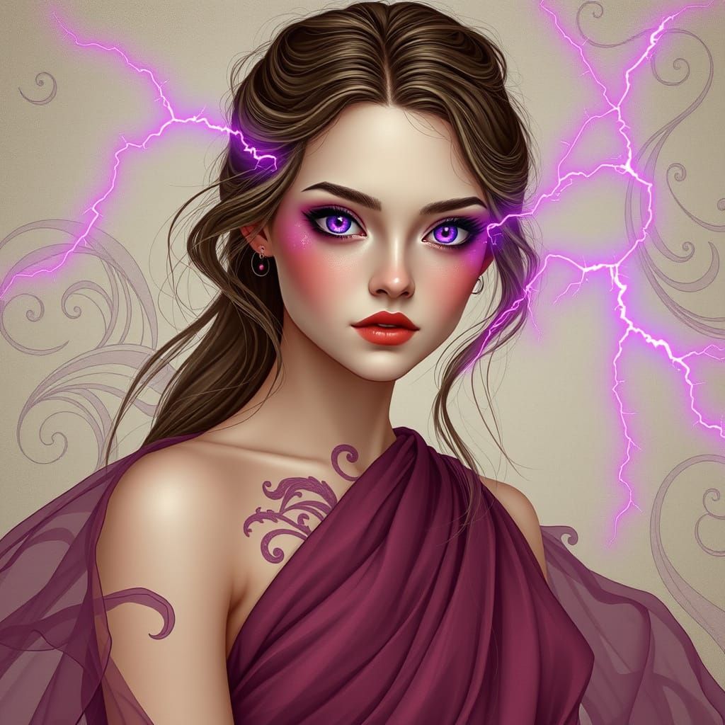 Ethereal Mauve Beauty in Art Nouveau Style