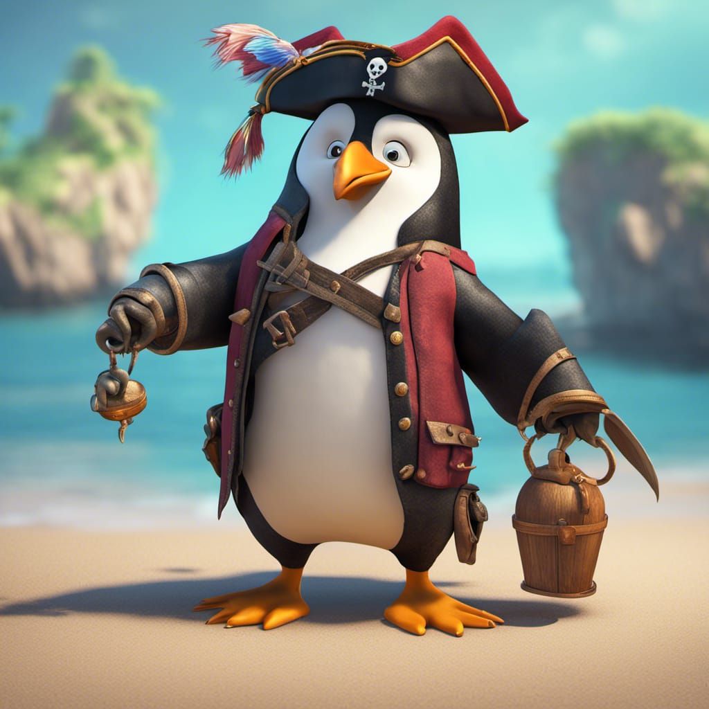 Pirate Penguins in 3D Digital Art Style