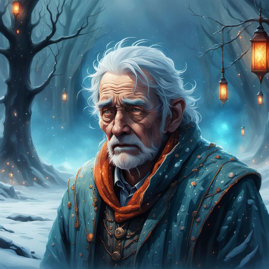 Frozen Old Man's Life Force Escapes: Fantasy Art