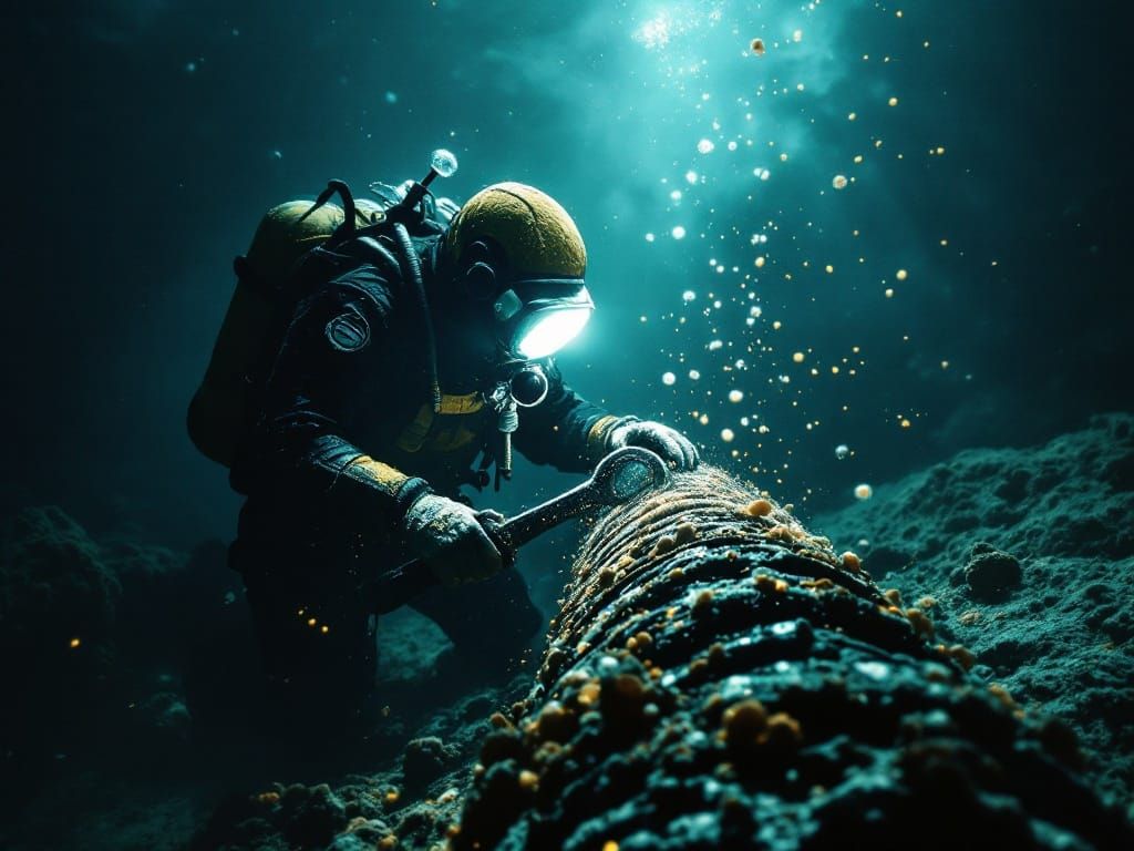 Underwater Oil Pipeline Repair in Abandoned, Dark Ocean Dept...